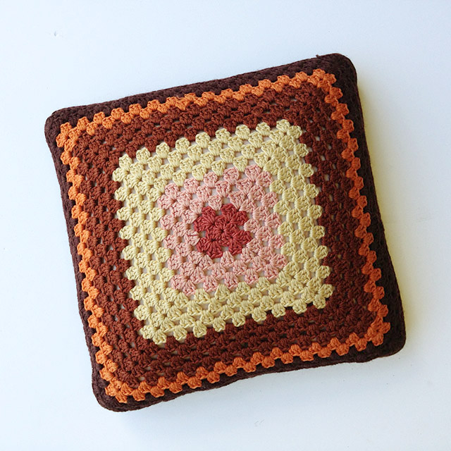 CUSHION, Crochet - 1970s Brown 